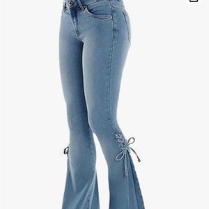 Women's Lace-Up High Waisted Bell Bottom Jeans Stretchy Slim Fit